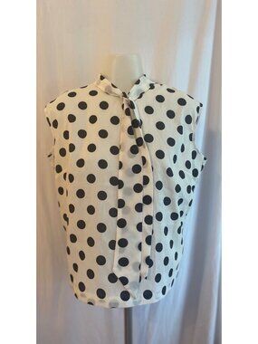 Sybil Vintage Styled Black And White Polka Dot Bow Tie Blouse